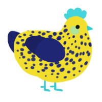 lil banana baby, a yellow and navy chicken with a speckle pattern