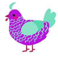 A amethyst and mint chicken with a lace pattern