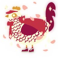 Gambling addiction, a white and maroon chicken with a lace pattern