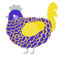 A indigo and yellow chicken with a lace pattern