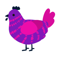 A violet and fuchsia chicken with a bar pattern