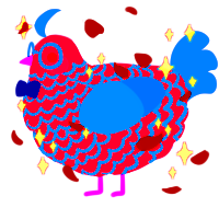 A lilac and ultramarine chicken with a lace pattern