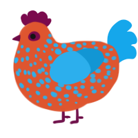 Tiaquana Flats, a vermilion and sky chicken with a speckle pattern