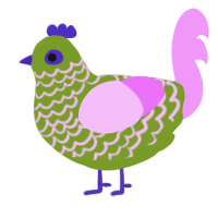 A chartreuse and lavender chicken with a lace pattern