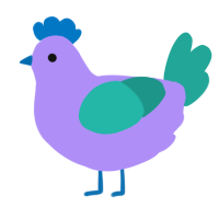 Circuit, a lilac and turquoise chicken