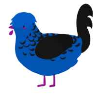 A ultramarine and black chicken with a half-lace pattern