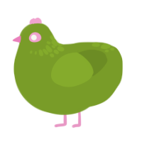 Matcha, a chartreuse chicken with a neck-speckle pattern