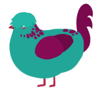Remnant, a turquoise and wine chicken with a neck-speckle pattern