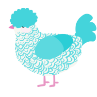Ska, a white and aqua chicken with a double-lace pattern