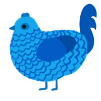 Liam, a sky and ultramarine chicken with a lace pattern