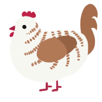 A white and brown chicken with a half-bar pattern