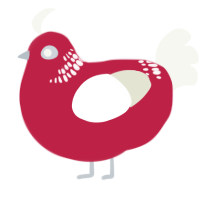 Candy, a crimson and white chicken with a neck-band pattern