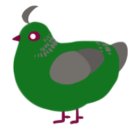 Green Bean, a leaf and grey chicken with a neck-band pattern