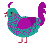 A turquoise and plum chicken with a lace pattern