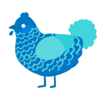 Ripple, a sapphire and aqua chicken with a lace pattern