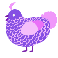 3, a blurple and lavender chicken with a lace pattern