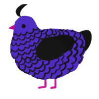 A indigo and black chicken with a lace pattern