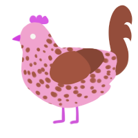 Dysmorphophobia, a pink and russet chicken with a speckle pattern