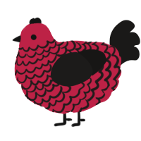 Ecclesiophobia, a crimson and sable chicken with a lace pattern
