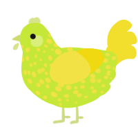 A lime and yellow chicken with a speckle pattern