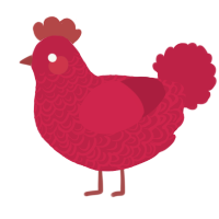 A crimson chicken with a double-lace pattern