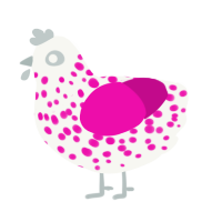 (unnamed), a white and fuchsia chicken with a speckle pattern
