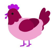 A pink and maroon chicken with a head pattern