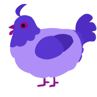 A lilac and indigo chicken with a head pattern
