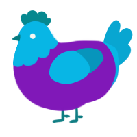 A violet and cerulean chicken with a head pattern