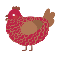 Ronald of Nice, a crimson and brown chicken with a lace pattern