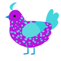 A amethyst and aqua chicken with a speckle pattern