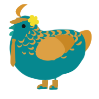 anchor, a teal and orange chicken with a half-lace pattern