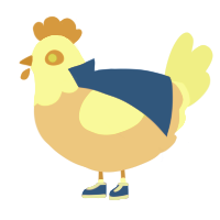 A beige and lemon chicken with a head pattern