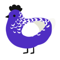 A indigo and white chicken with a half-lace pattern