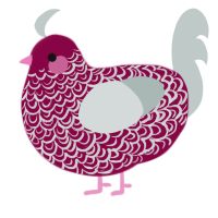 A maroon and silver chicken with a double-lace pattern