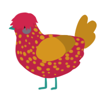 Tomato Potato Soup, a crimson and ochre chicken with a speckle pattern