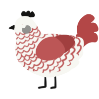 A white and red chicken with a lace pattern
