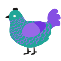A turquoise and blurple chicken with a lace pattern