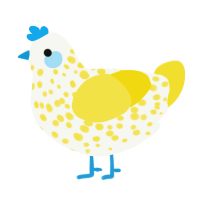A white and yellow chicken with a speckle pattern