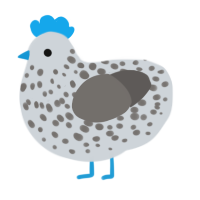 A mist and grey chicken with a speckle pattern