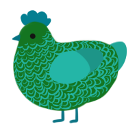 A leaf and turquoise chicken with a double-lace pattern