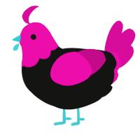 Chroma gun, a black and fuchsia chicken with a head pattern