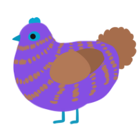 A blurple and brown chicken with a bar pattern