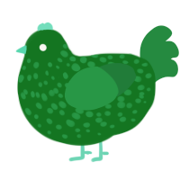 A leaf and viridian chicken with a speckle pattern