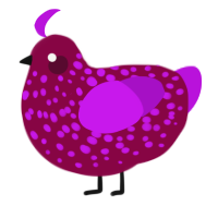 A maroon and amethyst chicken with a speckle pattern
