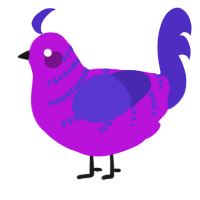A amethyst and indigo chicken with a half-bar pattern