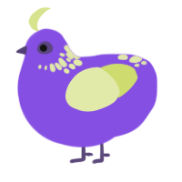 A blurple and lemon chicken with a neck-speckle pattern