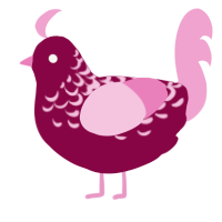 Cherub, a maroon and pink chicken with a half-lace pattern