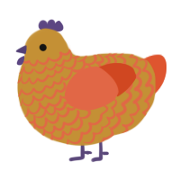 A gold and vermilion chicken with a lace pattern