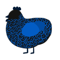 A black and ultramarine chicken with a double-lace pattern